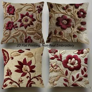 & Floral Pillow Covers Set, Polyester Fiber Material, Durable Material, Easy To Clean, Boho Style, Suitable for Sofa, Living Room, Bedroom Decor, All Seasons