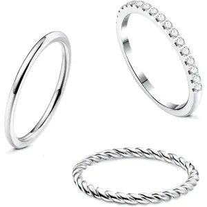 ZELORES 3Pcs CZ Stacking Rings for Women Stainless Steel Twisted Midi Knuckle Ring CZ Wedding Band Ring Minimalist Thin Stackable Rings Comfort Fit Size 6 Trendy Jewellery Accessories