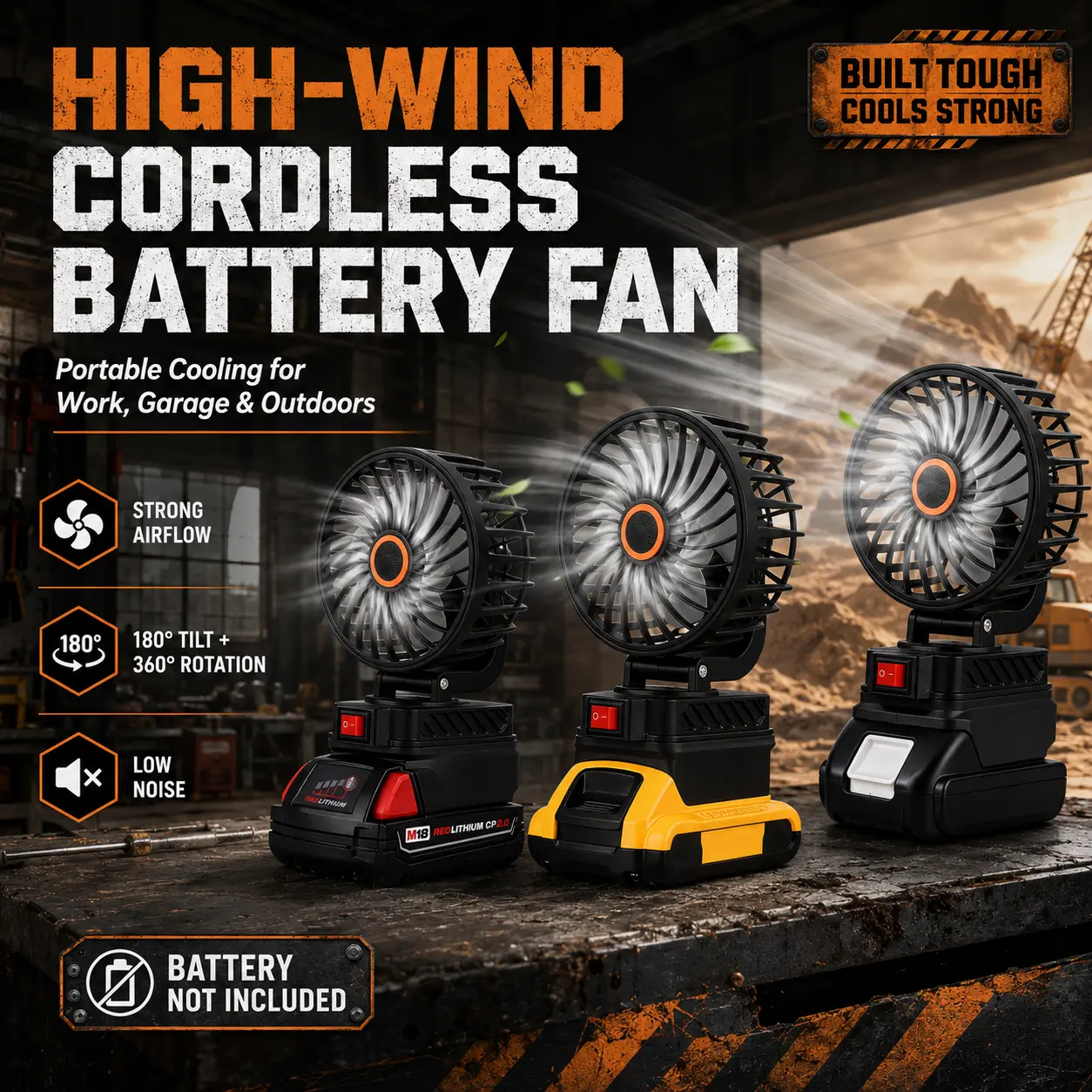 360° Rotating Powerful Portable Work Fan - Delivers Cool Airflow, Battery Excluded, Ideal for Camping, Workshop, Portable Fan