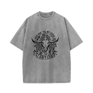 Wayii Fashion Acid Wash Cotton T-Shirt with Vintage Band Graphic Print Drop Shoulder Baggy Unisex Streetwear Tee for Holiday Getaways & Daily Commute
