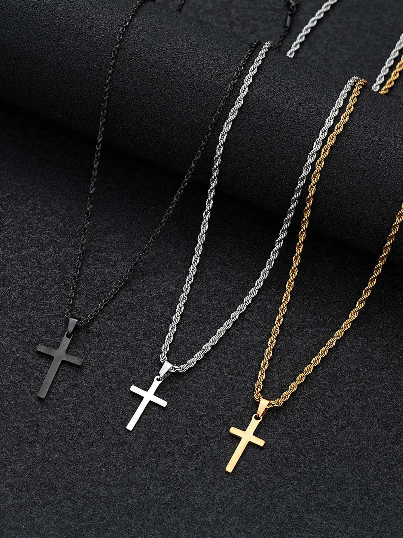Stainless Steel Cross Pendant Necklace, Trendy Elegant Jewelry Set, Daily Clothing Decor, Trendy All-match & Exquisite Jewelry for Birthday Gift, Cha