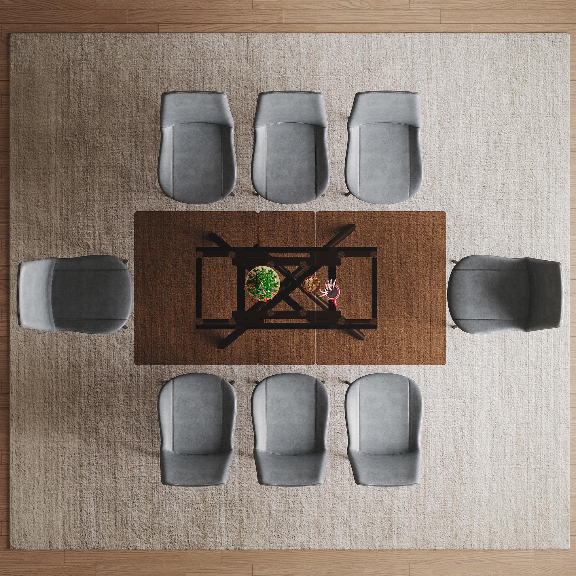 59" Expandable Modern Dining Table with Retractable Leaf, Space Saving Glass Top & Steel X-Base for Small Kitchen Apartment, Dark Brown