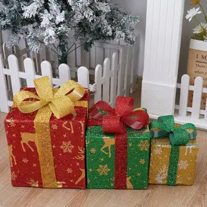 3 Piece Set Christmas Light Gift Box, Pre-Lit 60 LED Warm Decorative Boxes for Indoor Outdoor Home Garden Lawn Decoration