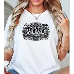 Western Mama Belt Buckle Style T-Shirt, Ornate Floral Casual Tee