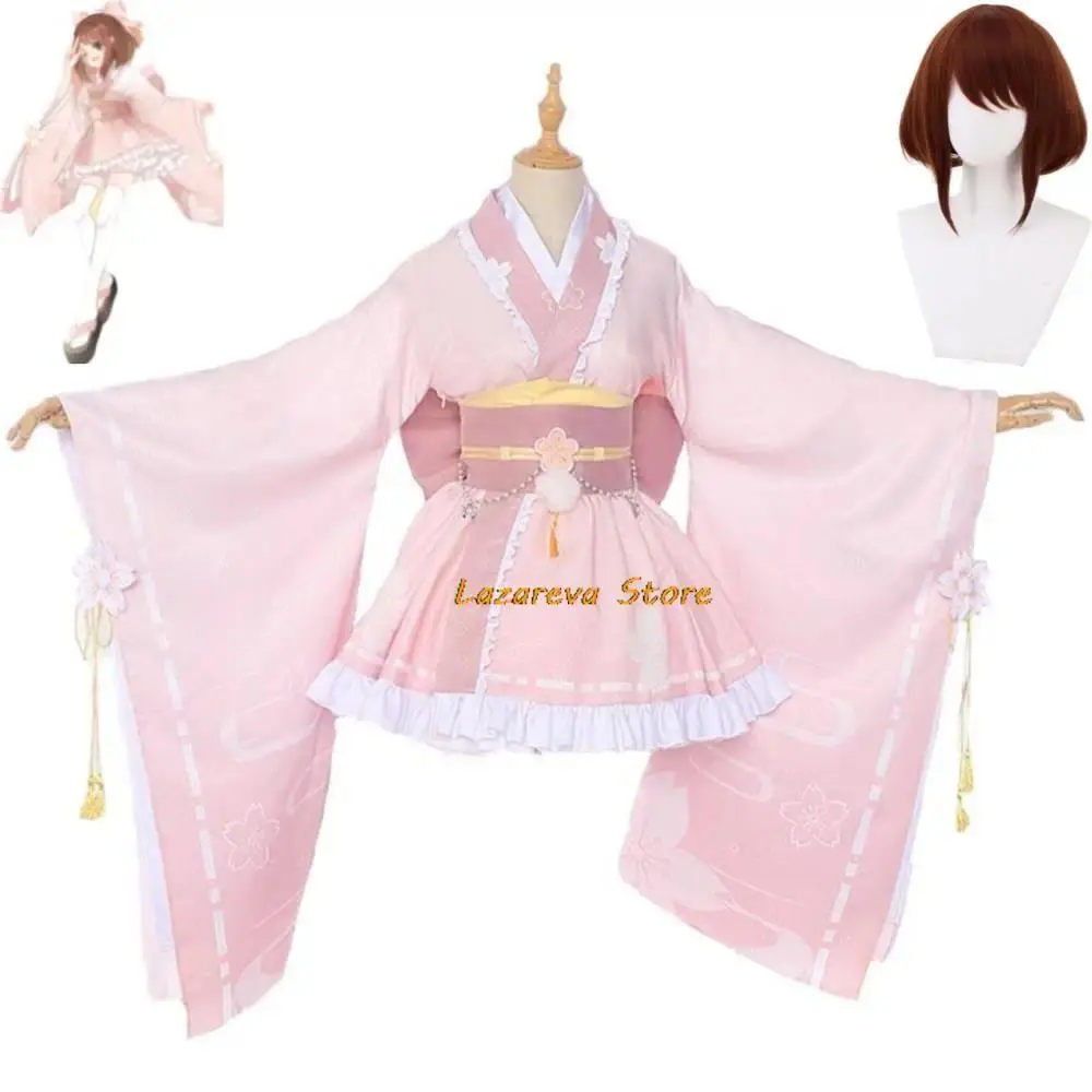 Anime Uraraka Ochaco Boku No Cosplay Costume Wig Kimono Lovely Pink Lolita Dress Hallowen Carnival Party Suit