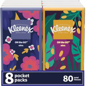 Kleenex On-The-Go Facial Tissues, 8 On-The-Go Packs, 10 Tissues per Box, 3-Ply (80 Total Tissues), Packaging May Vary