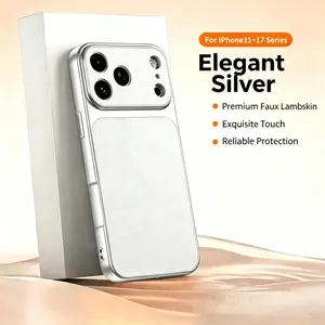 Luxury Imitation Lambskin Phone Case, Elegant Silver Soft Touch Shockproof Bumper Cover, Fits iPhone 11 12 13 14 Plus 15 Pro 16 Pro Max 17 Air phone cases iphone 17 phone case