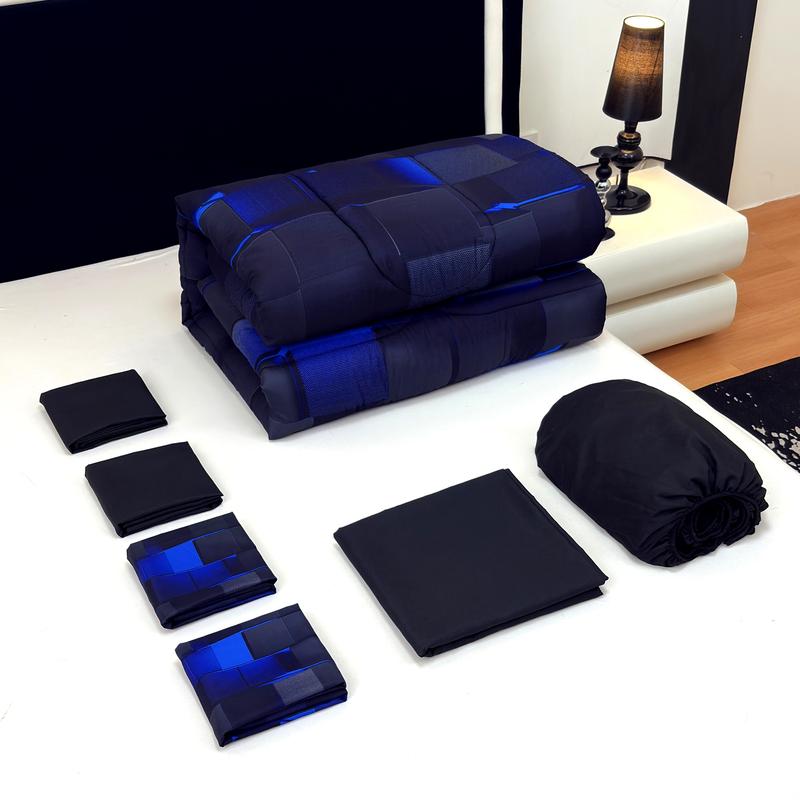 Four Seasons Technology Bedding Set 3 /7 piece quilt set, digital printing, available all year round, a must for avant-garde bedrooms, instantly adding a cyber atmosphere, a modern room quickly refreshed, technology-themed bedding, bedroom decoration,