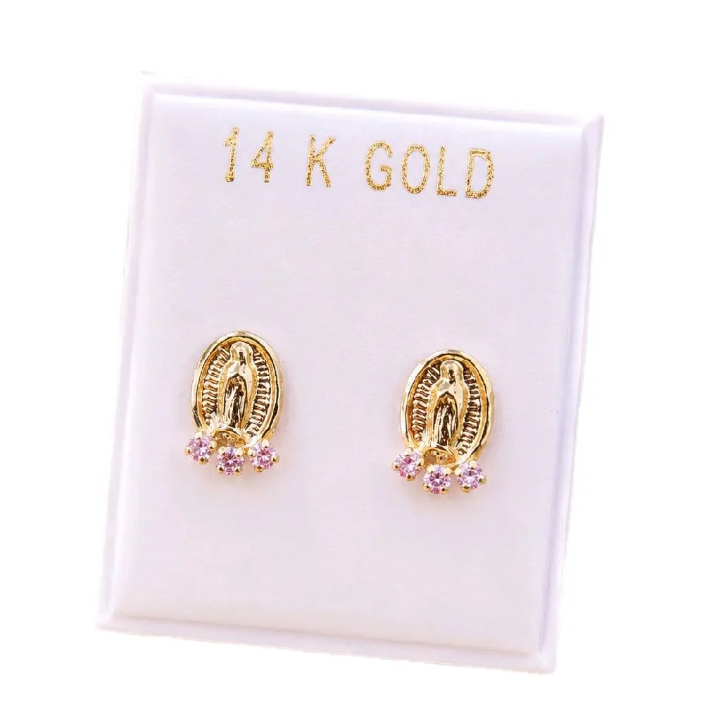Virgin Mary Pink Radiance 14k Gold Earrings