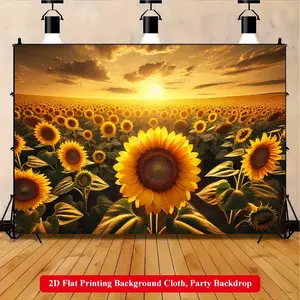 2D Flat Printing Backdrop Banner 1pc, Sunflowers Shining In Golden Light Vibrant Polyester Background Cloth for Family Party, Wedding, Birthday, Christmas, Thanksgiving, Fall, Entryway, Room Decorations, Easy to Set Up, Reusable