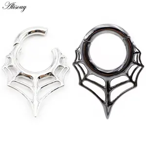 Alisouy 1PC Copper Spider Web Round Circle Hinged Ear Weights Expander Stretcher Plugs Gauges Earrings Body Piercing Jewelry