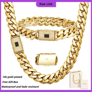 14mm Miami Cuban Link Chain Set | Necklace & Bracelet | Stainless Steel | Waterproof & Tarnish Resistant | Secure Lock Clasp | 16–30" Necklace & 7.5–8.5" Bracelet | Unisex Hip Hop Jewelry | Free Gift Box