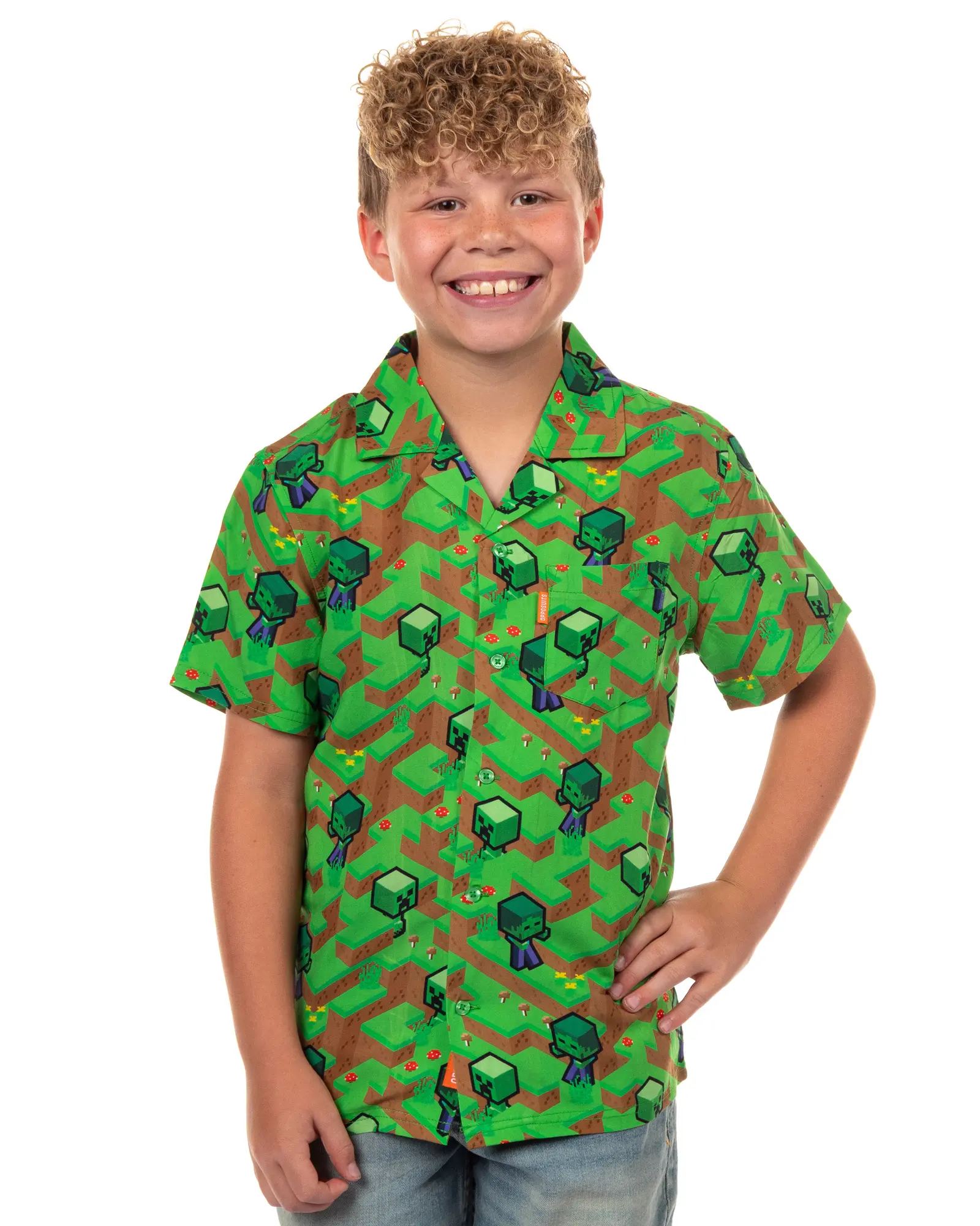 Minecraft Hawaiian Shirt Boys' The Overworld Woven Button Up Woven Top (16)