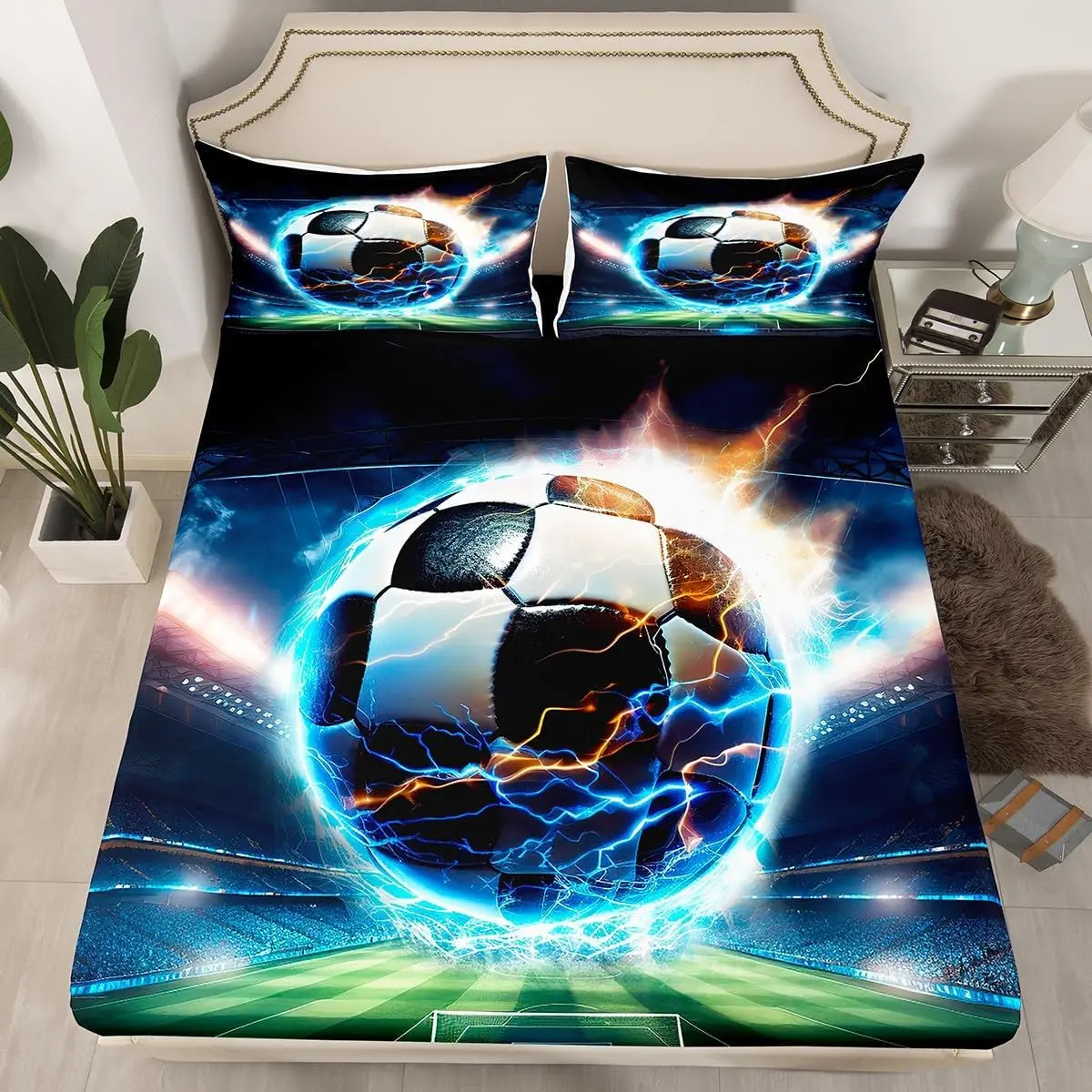 Feelyou Twin Size Football Print Microfiber Bedsheet Set - Vibrant, Deep Pocket Stretchable Fitted Sheets, Easy-Care Household Bedding Set, Sports Theme Luxury Linens, Ideal Football Gift