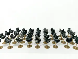 Moss Agate Moon Carving with Stand, Polished Crystal Crescent Moon Decor for Home, Reiki Healing, Witchcraft Altar, Meditation Gift