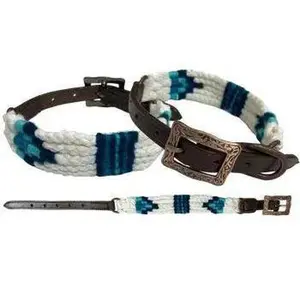Corded Leather Dog Collar - Blue/White Corded Leather Dog Collar - Blue/White