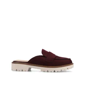 MIYCAH MULED LOAFER FLATS IN FAUX SUEDE - Oxblood Nubuck