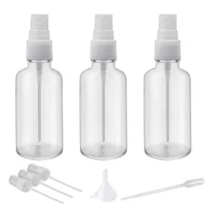 2oz Clear Glass Spray Bottles for Essential Oils, Small Spray Bottle with Plastic Sprayer - Set of 3