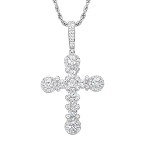 【#P504】UCCIYO 18K Gold-Plated Cross Pendant with Lab-Grown Moissanite S925 Sterling Silver Synthetic Moissanite Pendant Necklace for Women Men Hip Hop Jewelry Gift
