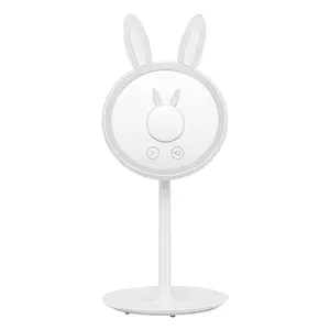Cute Bunny Makeup Mirror with Light | LED Vanity Mirror with 3 Brightness Modes & Storage Base | Rechargeable, 180° Adjustable, Magnetic 10X Mini Mirror | Perfect for Desk, Bedroom & Gifts