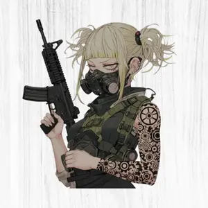 Himiko Toga Anime Tactical Soldier Girl Sticker, Gas Mask Waifu With Rifle, Military Goth Anime Character, Hardcore Aesthetic Decal, Car Laptop Sticker