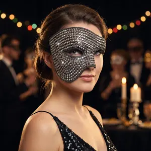 Half Face Ballroom Dance Mask for Men and Women, DIY Handmade Rhinestone High-End Eye Mask, Carnival Party Holiday Performance Prop Mask