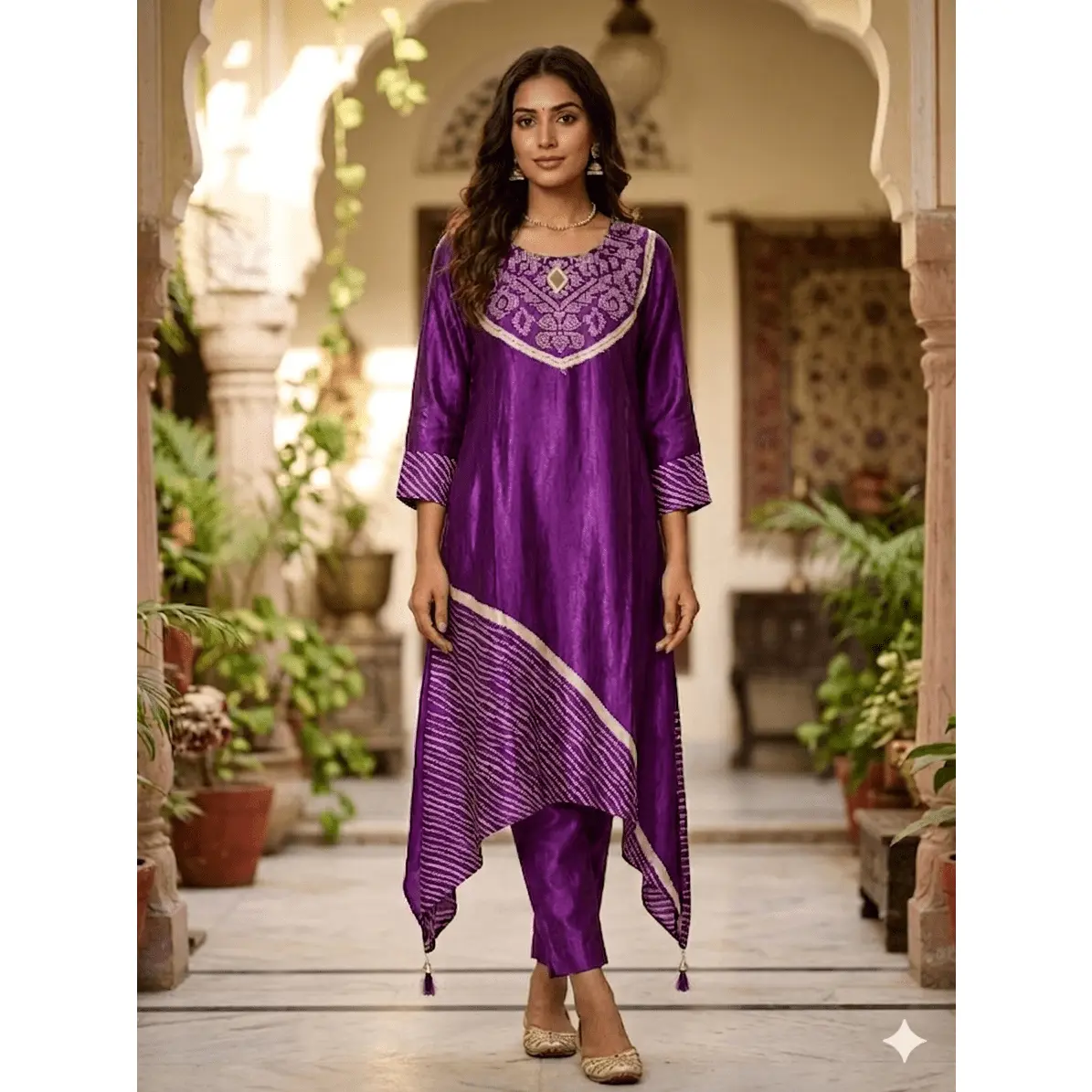 Purple Silk Bandhani Coord Set