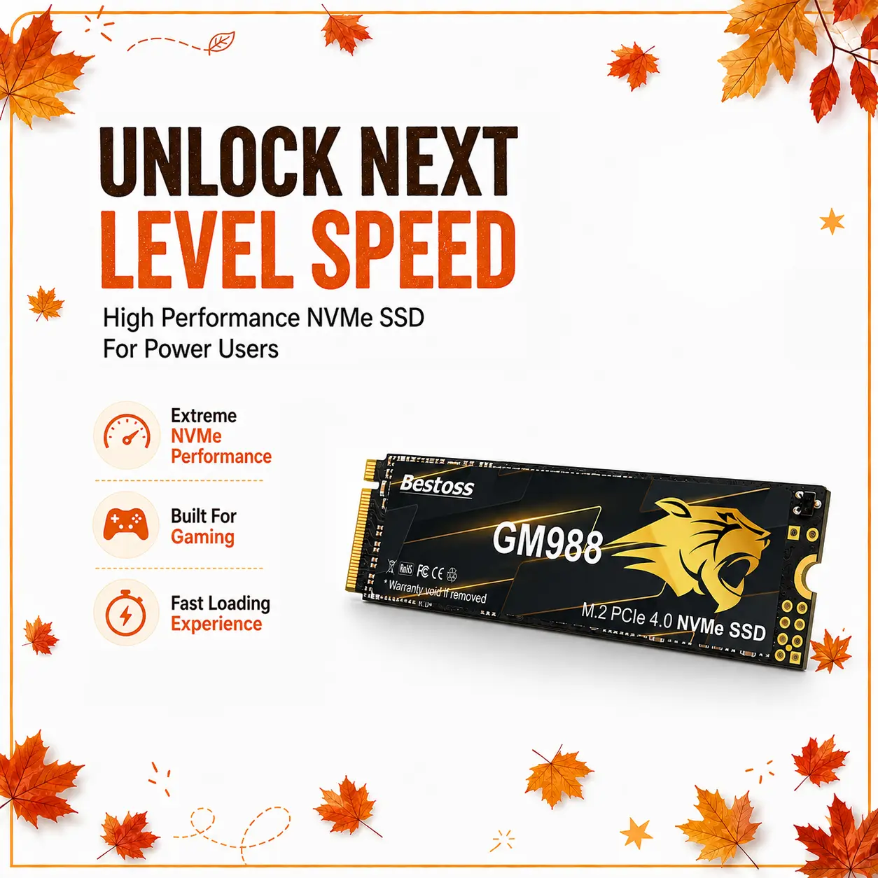 Bestoss GM988 NVMe M.2 2280 PCIe 4.0 SSD (1TB/2TB Internal Solid State Drive) with M.2 Slot Compatibility, Up to 7350MB/s, SLC Cache & HMB, for PS5&Laptops Gaming Console Upgrade,  Fiends Giving Gift for Creators, Black Friday
