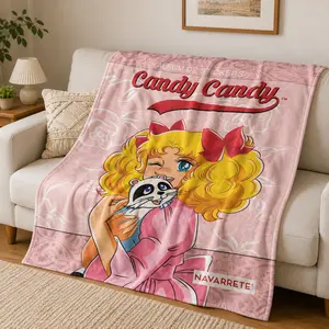 Vintage Candy Candy Anime Flannel Blanket, Soft Cozy Throw Blanket for Couch Sofa Bed, Retro Manga Cartoon Fleece Blanket Gift for Women Girls Home Decor