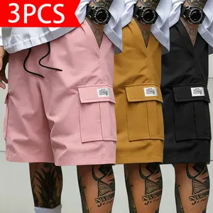 Men's 3-Piece Cargo Shorts Set Street Style Multi-Pocket Comfortable Fit for Summer Casual Sports Outdoor breathable short dry quick training zipper pocket color solid trouser plain three-piece set casual pocket short regular design patch letter tiktoksho