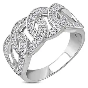 My Daily Styles 925 Sterling Silver Men's Silver-Tone Micro Pave White CZ Stone Chain Link Design Band Ring Marquise Ring Stack Marquise Cut Ring