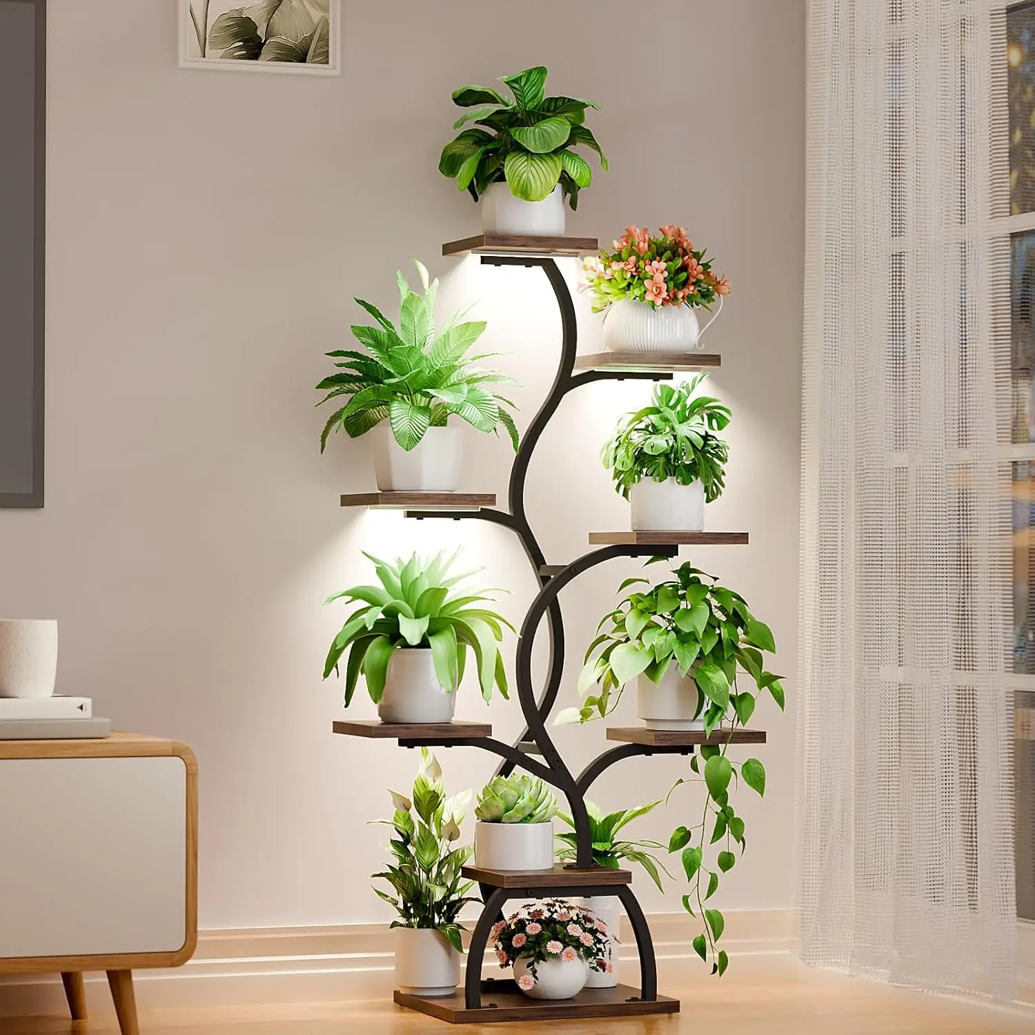 Plant Stand Indoor with Grow Light: 8 Tiered Plant Shelf Indoor, Corner Plant Stand, Tall Plant Shelf, 45" Plant Shelf with Grow Light, Plant Stand, S