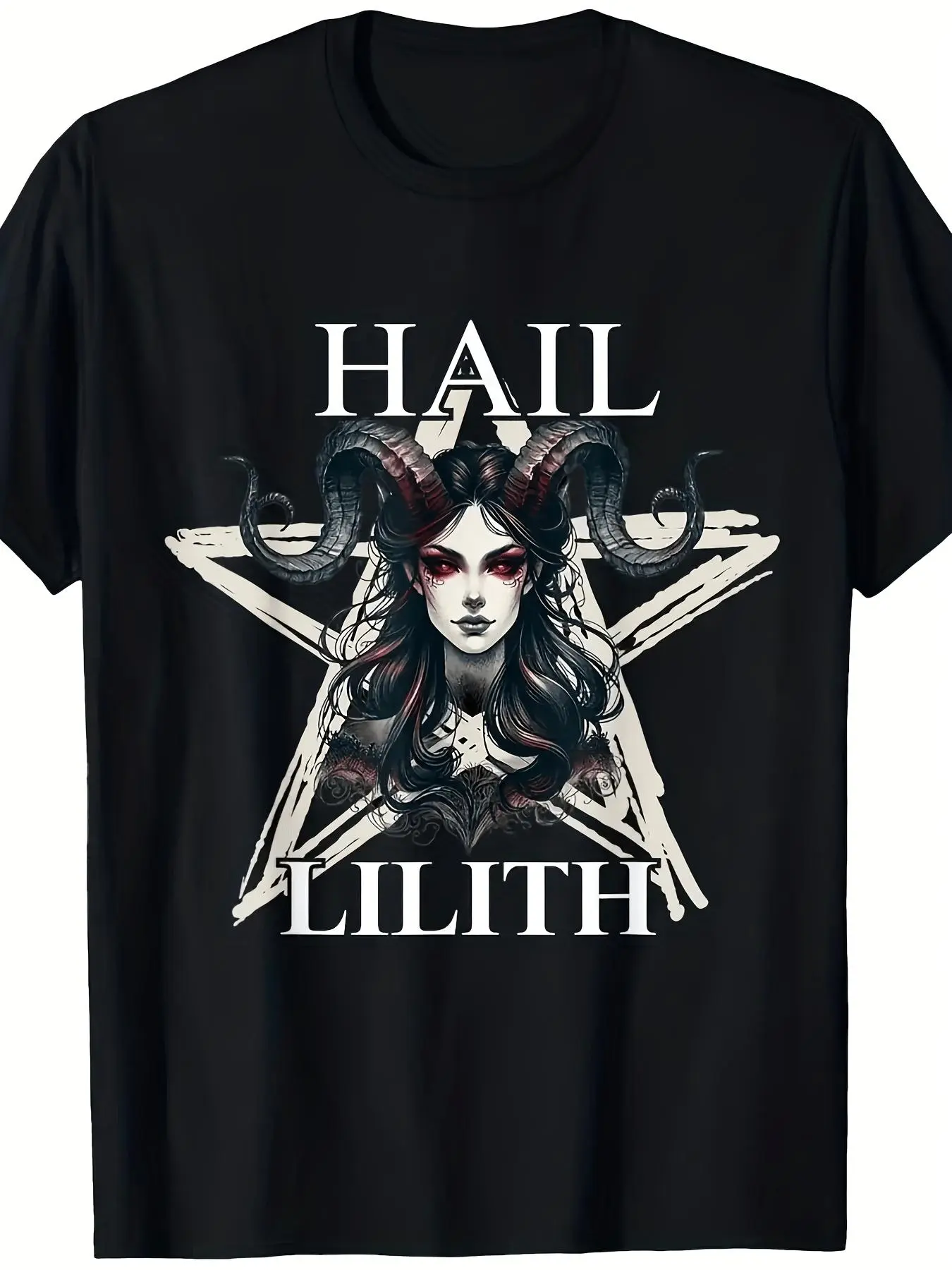 Women's Gothic Graphic T-Shirt with Lilith Snake Print, Loose Fit 100% Cotton Top, Lightweight Short Sleeve Essential Streetwear Tee, Fits, Shortsleeve, Soft, Style, Bottoms, Coats, Basic, Tshirt, Digital Print, Breathable