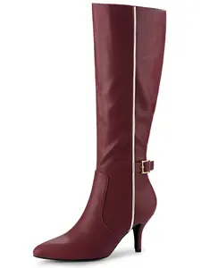 BLISSFUL STEP Buckle Decor Stiletto Heel Knee High Boots