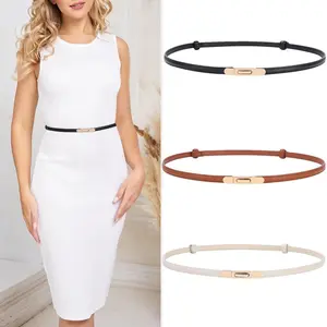 Female 2-Piece Waist Belt Set, Fashion Thin Adjustable PU Leather Waistbands with Metal Gold Snap Buckle, Stylish Fashion Belts for Jeans and Casual Dresses,summerwins