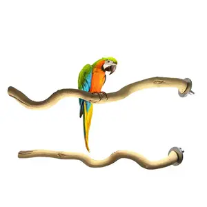 Natural Wood Parrot Perch Branch — Bird Cage Swing & Standing Toy