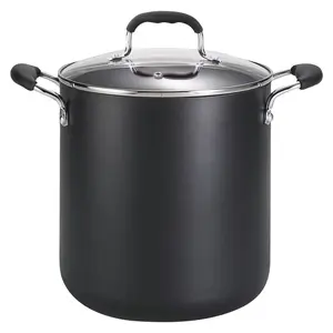 T-Fal 2PC Aluminum Plastic Glass Stockpot Cookware Set 350F 12QT Black Stock Pot