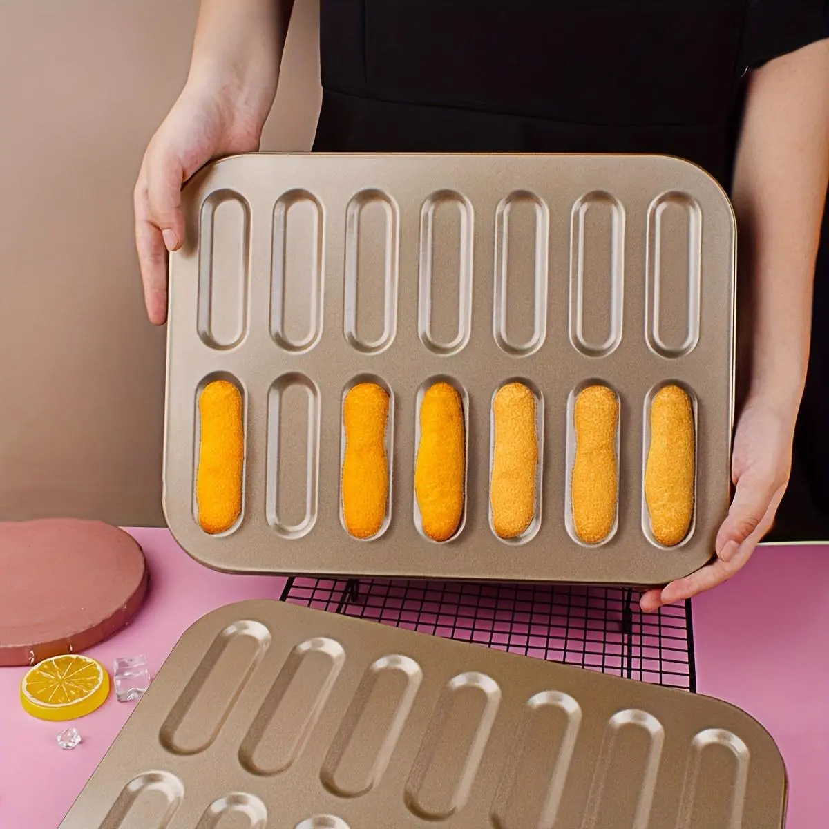 Lightning Puff Cake Mold Baking Finger  Pastry Finger Cookie Mold Tiramisu Non-Stick Cookie Baking Pan Oven Home Lightning Puff Baking Tool
