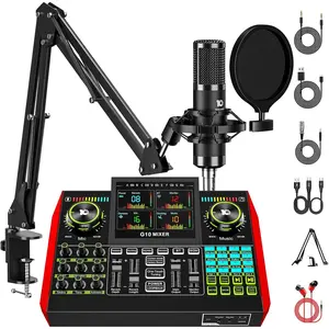 Podcast Equipment Bundle with 3.5mm Condenser Microphone for Pc/Phone Live Streaming Singing Gaming, Podcast Microphone Bundle with Live Sound Board Audio Mixer Denoise,DJ Sets