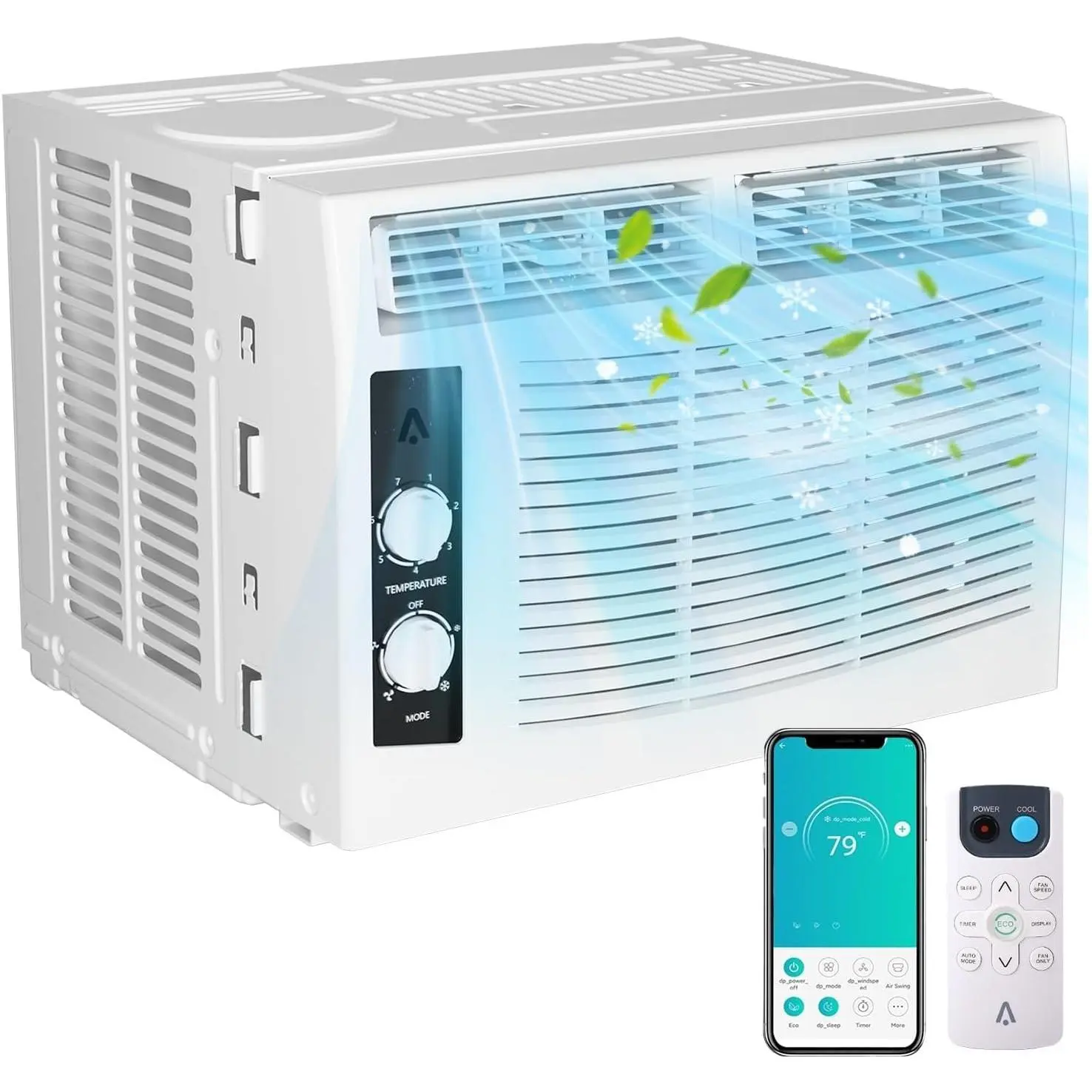5000 BTU Window Air Conditioner Mini AC Unit for Rooms up to 150 Sq.Ft. Whisper-Quiet Cooling Remote and Manual Controls Washable Filter Easy Installation for Bedroom or Small Office
