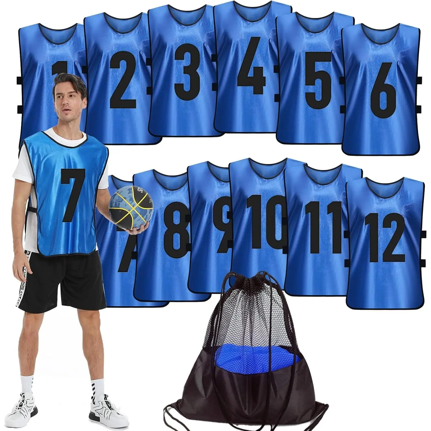 Scrimmage  Vest (12 Pack) Team  Pinnies Jerseys for Adult Youth Soccer Bibs Numbered Practice Jerseys