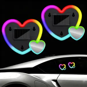 2pc Solar Powered Heart Light for Car, RGB LED Ambient Lamp with Vibration Sensor, LED Car Lights Interior, LED Neon Decoration for Car, Bedroom, Party, Valentine's Day Decor