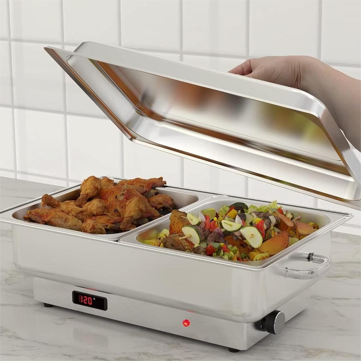 GARVEE 9QT Electric Chafing Dish Set with Temperature Control, Stainless Steel Buffet Servers and Warmers, Available in 1×1/1, 2×1/2, and 1x1/1+2x1/2 Pan Configurations for Catering GARVEE 9QT Electric Chafing Dish Set with Temperature Control, Stainless Steel Buffet Servers and Warmers, Available in 1×1/1, 2×1/2, and 1x1/1+2x1/2 Pan Configurations for Catering