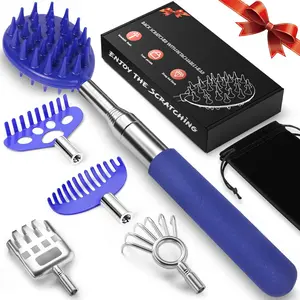 Telescoping Back Scratcher with 5Pcs Detachable Heads,Fathers Day Dad Gifts from Wife Daughter Son,Mens Gifts,Husband, Extendable Back Massager Tool with Beautiful Box - Blue
