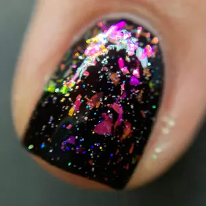 Zuzu's Petals Nail Polish Topper by Drunk Fairy Polish | Ultra Aurora Flakes that Go From Pink to Peach to Gold to Green Paired with a Tiny Particle Silver Reflective Holographic Glitter