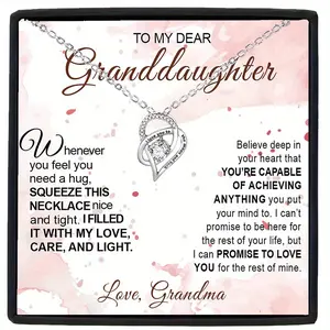 Elegant "to My Beautiful Granddaughter" Moon& Back Pendant Necklace- Cubic Zirconia& Copper, Silvery Bohemian Style with Heartfelt Gift Card& Box- Ideal for Mother'S Day& Everyday Appreciation