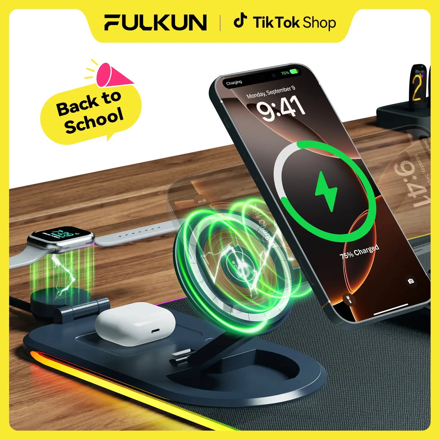 XXL 3-in-1 Wireless Charging RGB Mouse Pad with LED Lights,Charge Phone, Watch & Earbuds, XL Extended Desk Mat31.5x11.8 inch