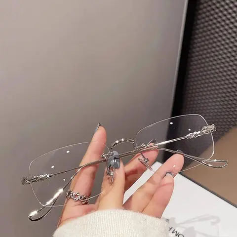 Unisex Rectangle Rimless Eyeglasses, Durable Metal Frame, Trendy Casual Anti-blue Light Eyeglasses for Everyday Use, Stylish Glasses, Fashion Accessories for Outdoor Activities, Lightweight Durable Glasses, Fashion Eyewear