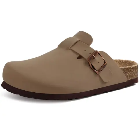 KIDMI Vegan Suede Clogs For Women | Slip On Mule Clogs With Adjustable Buckle Strap | Classic Cork Footbed Design For Everyday Indoor Outdoor Wear,Round Toe,Cute Trending Shoes for Women