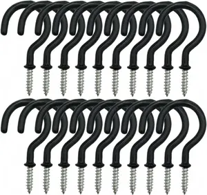 24 Pack Ceiling Hooks for Hanging Plants - 2.2 Inches Heavy Duty, Hanging Hooks for Christmas Lights, Cups, Decors - Black Vinyl Coated Screw in Plant Hanger Hook Indoor and Outdoor xtieksh
